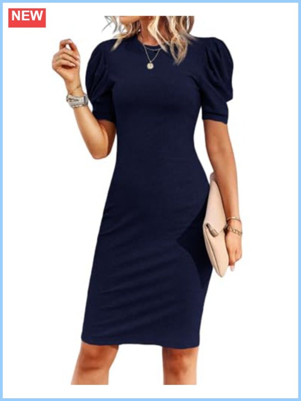 Women's Work Dress Puff Sleeve Bodycon Business Pencil Dress